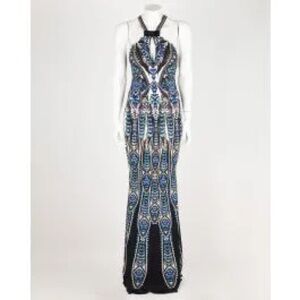 Roberto Cavalli Blue Maxi Dress with Beaded Motif size 38